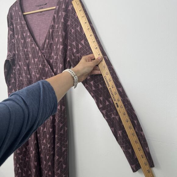 Toad&Co Size L Cue Wrap Dress Huckleberry Line Print Organic Cotton Blend V-Neck - Picture 8 of 11